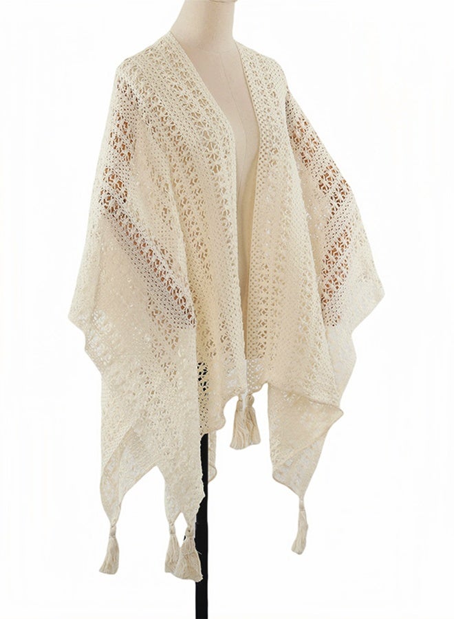 Fringe-trimmed openwork crochet shawl cape women's coat - Image 2